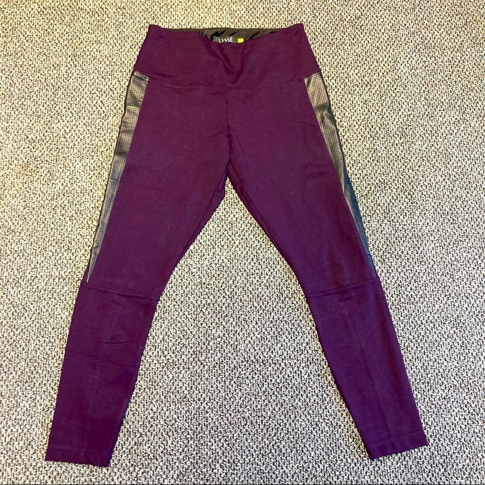 LYSSE Sz L High Rise Purple Black Hip Accent Compression Partly Lined Leggings